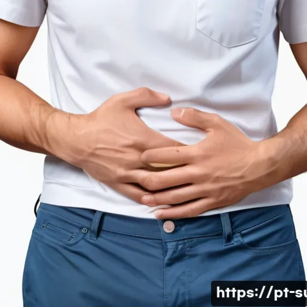 맹장염 초기 증상 - A detailed medical illustration showing a young adult in their 20s experiencing localized lower righ...