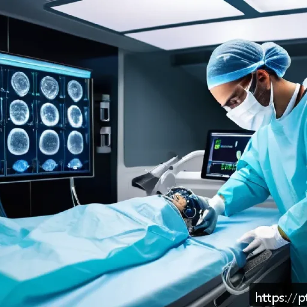 위암 수술 생존 사례 - A modern surgical operating room scene focused on a skilled surgeon performing minimally invasive ga...