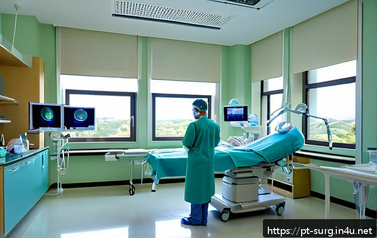 갑상선 종양 제거 비용 - A modern Brazilian private hospital surgical room with advanced medical equipment, a skilled surgeon...