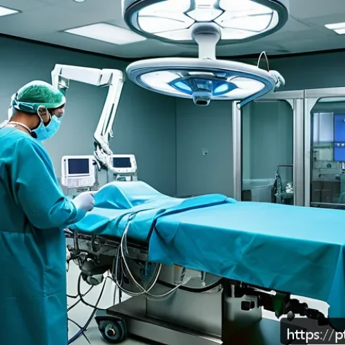 외과 최신 치료 사례 - A modern surgical operating room featuring a highly trained surgeon controlling a state-of-the-art r...