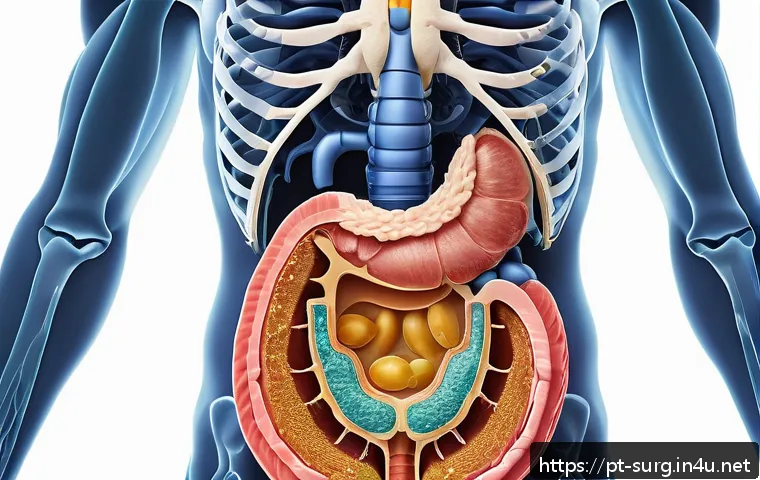 담석 제거 방법 - A detailed medical illustration of the human digestive system focusing on the gallbladder beneath th...