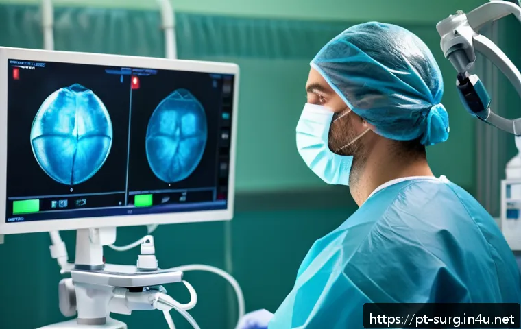 복강경 수술 장단점 - A modern hospital operating room scene showing a skilled surgeon performing laparoscopic surgery usi...